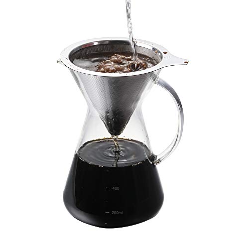 stlend Pour Over Coffee Maker Set-4 cup Borosilicate Glass Carafe with Reusable Stainless Steel Paperless Filter/Dripper, Manual Coffee Dripper for Home (21 oz/600 ml)