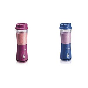 hamilton beach personal blender for shakes and smoothies with 14oz travel cup and lid, raspberry (51131) & hamilton beach personal smoothie blender with 14 oz travel cup and lid, blue 51132
