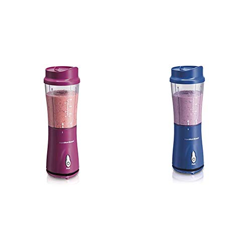 Hamilton Beach Personal Blender for Shakes and Smoothies with 14oz Travel Cup and Lid, Raspberry (51131) & Hamilton Beach Personal Smoothie Blender With 14 Oz Travel Cup And Lid, Blue 51132