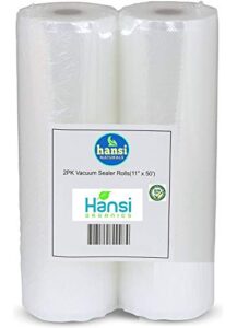 hansi naturals 2 large 11″ x 50′ heavy duty vacuum seal roll (2) commercial grade food sealer bags