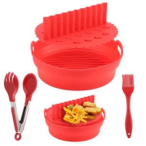 8.5 inch air fryer liners, reusable silicone air fryer tray collapsible round air fryer silicone basket (for 5 qt to 8 qt)