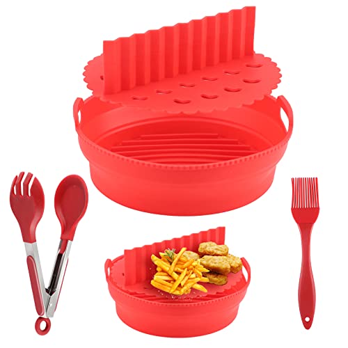 8.5 Inch Air Fryer Liners, Reusable Silicone Air Fryer Tray Collapsible Round Air Fryer Silicone Basket (For 5 QT to 8 QT)