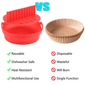 8.5 Inch Air Fryer Liners, Reusable Silicone Air Fryer Tray Collapsible Round Air Fryer Silicone Basket (For 5 QT to 8 QT)