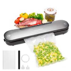 TWOMEOW Vacuum Sealer, Compact Slim Food Sealer Machine with Starter Kit, Automatic Sealing System for Sous Vide Cooking and Food Preservation, Vertical Vacuum Sealer Storage, Black