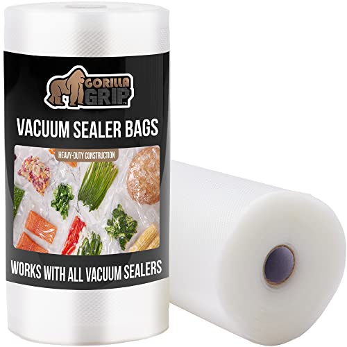 Gorilla Grip Airtight Vacuum Sealer Bags, 2 Pack, 11 IN x 25 FT, 6x Fresher Food, Pack A Meal Saver, Leakproof, Puncture Resistant, Prevents Freezer Burn, for Sous Vide, Microwave and Dishwasher Safe