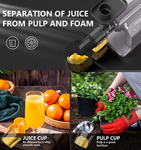 Juicer Machines, Fezen Slow Masticating Juicer Extractor, Cold Press Juicer with Two Speed Modes, Quiet Motor/Reverse Function, Higher Juice Yield Slow Juicer for Vegetables & Fruits, Easy to Clean