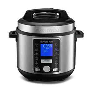 gourmia gpc965 digital multi-functional pressure cooker – automatic pressure release – adjustable pressure control – 13 cook modes – removable stainless steel 6 qt pot – lid lock – auto stir function