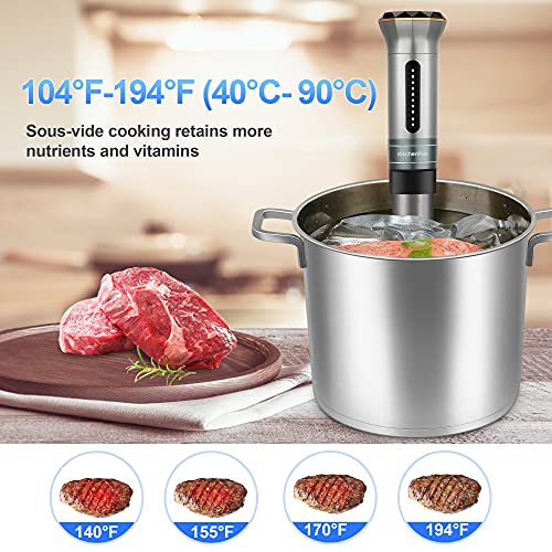 Sous Vide Cooker Immersion Circulators: 1100W Fast-Heating| IPX7 Waterproof| Thermal Immersion Circulator| Accurate Temperature and Timer| Sous Vide Machines with Digital Touch Screen by KitchenFun