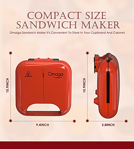 Omaiga Sandwich Maker 3 in 1, Waffle Maker, 750W Electric Panini Press Grill with Non-stick Removable Plates, Sandwich Press with LED Indicator Lights, Anti-Skid Feet, Portable Handle