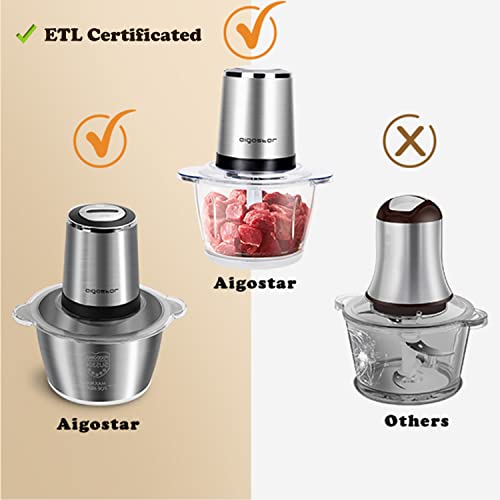 Aigostar 8-Cup Food Processor, Electric Food Chopper with 1.8L Stainless Steel Bowl for Garlic, Meat, Vegetables, Fruits and Nuts, Onion Chopper for Dicing, Mincing, and Puree, 300W(1)