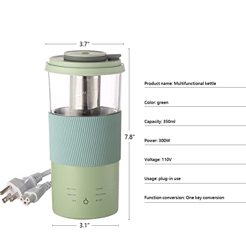 Milk Tea Maker Mini Multifunctional 6 in 1 Travel Kettle Electric Portable Water Warmer with Filter 13OZ Mini Heating Cup Portable With Stirring Heated Coffee Flower Tea Milk Frother Other Drinks