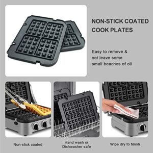 FOCOllK Waffle Plates for Cuisinart Griddler GR-4N, GR-5B, GR-6 and GRID-8N Series, 4 Slicer Cuisinart Griddler Waffle Plates, Nonstick Coating Baking Cuisinart Waffle Plates