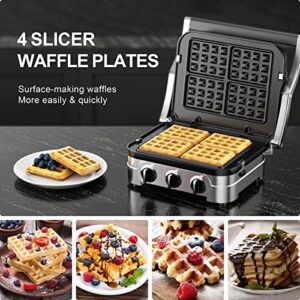 FOCOllK Waffle Plates for Cuisinart Griddler GR-4N, GR-5B, GR-6 and GRID-8N Series, 4 Slicer Cuisinart Griddler Waffle Plates, Nonstick Coating Baking Cuisinart Waffle Plates