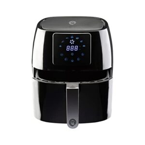 masterchef air fryer 4.75 qt compact airfryer with digital display, 7 simple cooking presets & fully adjustable temperature, easy clean detatchable basket, 1400w, 4.5 liter, for 2-4 people, black