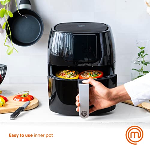 MasterChef Air Fryer 4.75 Qt Compact Airfryer with Digital Display, 7 Simple Cooking Presets & Fully Adjustable Temperature, Easy Clean Detatchable Basket, 1400W, 4.5 Liter, For 2-4 People, Black