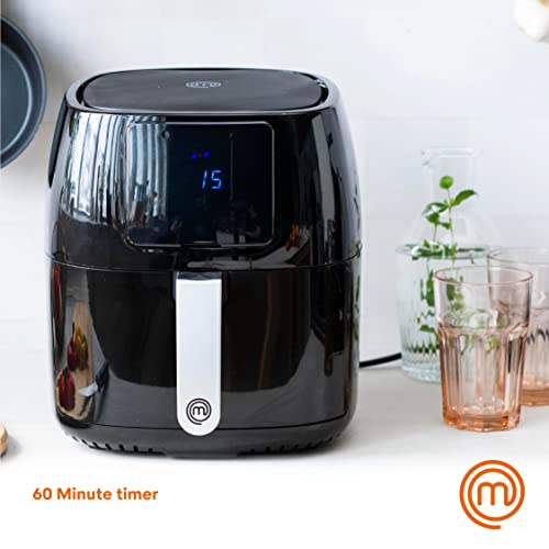 MasterChef Air Fryer 4.75 Qt Compact Airfryer with Digital Display, 7 Simple Cooking Presets & Fully Adjustable Temperature, Easy Clean Detatchable Basket, 1400W, 4.5 Liter, For 2-4 People, Black