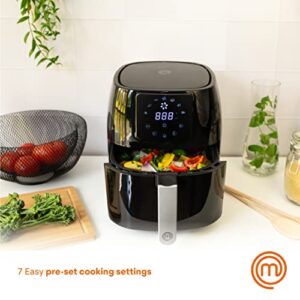 MasterChef Air Fryer 4.75 Qt Compact Airfryer with Digital Display, 7 Simple Cooking Presets & Fully Adjustable Temperature, Easy Clean Detatchable Basket, 1400W, 4.5 Liter, For 2-4 People, Black