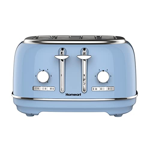 Homeart Alyssa 4-Slice Retro Toaster - Stainless Steel With Removable Crumb Tray, Adjustable Browning Control With Multiple Settings to Cancel, Defrost and Bagel - 1500W, Powder Blue