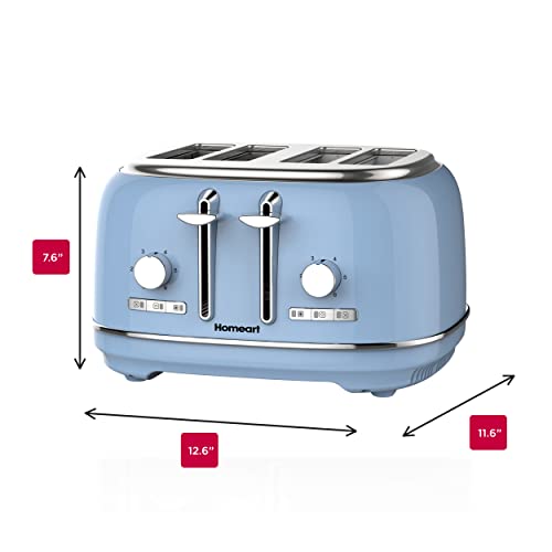 Homeart Alyssa 4-Slice Retro Toaster - Stainless Steel With Removable Crumb Tray, Adjustable Browning Control With Multiple Settings to Cancel, Defrost and Bagel - 1500W, Powder Blue