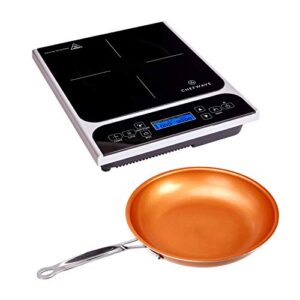 chefwave 1800w portable induction cooktop burner, single burner electric cooktop with digital touch sensor, smart induction burner compatible with induction cookware, comes with copper frying pan 10″