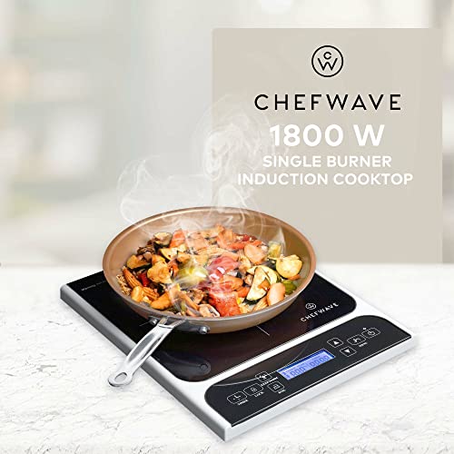 ChefWave 1800W Portable Induction Cooktop Burner, Single Burner Electric Cooktop with Digital Touch Sensor, Smart Induction Burner Compatible with Induction Cookware, Comes with Copper Frying Pan 10"