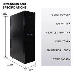 Koolatron Urban Series 18 Bottle Slim Dual Zone Wine Cooler, Thermoelectric Wine Fridge, Freestanding Wine Refrigerator for Home Bar, Kitchen, Apartment, Condo, Cottage