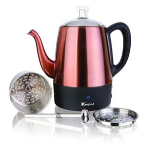 Euro Cuisine PER04 Electric Percolator 4 Cup Stainless Steel Coffee Pot Maker (4 Cup) - Copper Finish