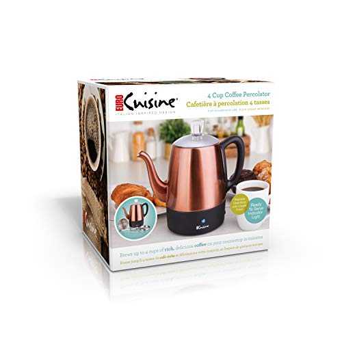 Euro Cuisine PER04 Electric Percolator 4 Cup Stainless Steel Coffee Pot Maker (4 Cup) - Copper Finish