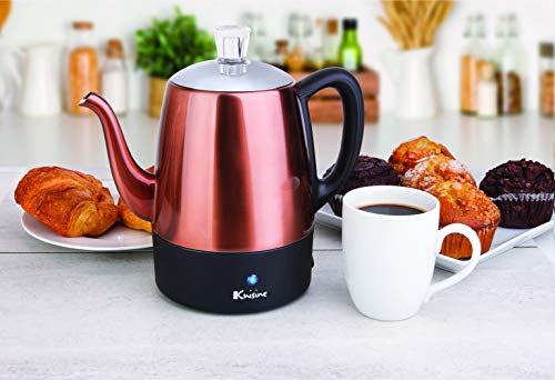 Euro Cuisine PER04 Electric Percolator 4 Cup Stainless Steel Coffee Pot Maker (4 Cup) - Copper Finish