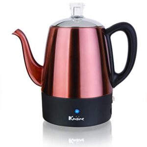 Euro Cuisine PER04 Electric Percolator 4 Cup Stainless Steel Coffee Pot Maker (4 Cup) - Copper Finish