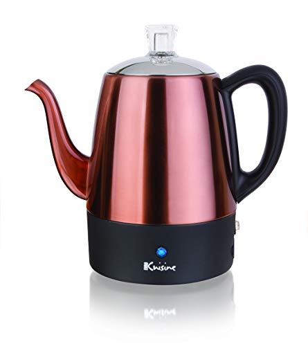 Euro Cuisine PER04 Electric Percolator 4 Cup Stainless Steel Coffee Pot Maker (4 Cup) - Copper Finish