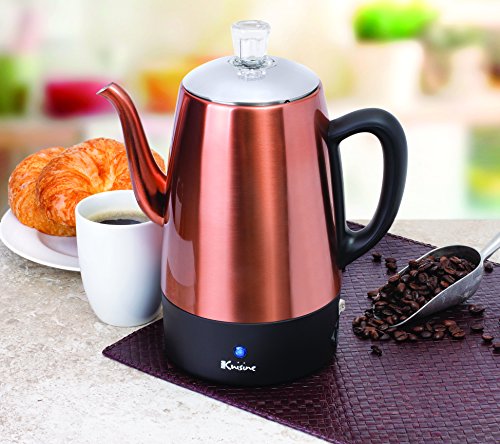 Euro Cuisine PER04 Electric Percolator 4 Cup Stainless Steel Coffee Pot Maker (4 Cup) - Copper Finish