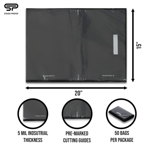 Stash Proof Vacuum Seal Bags (15" x 20", Black and Clear) 5 Mil Thick Industrial Storage Sealer Bags - 50 Count