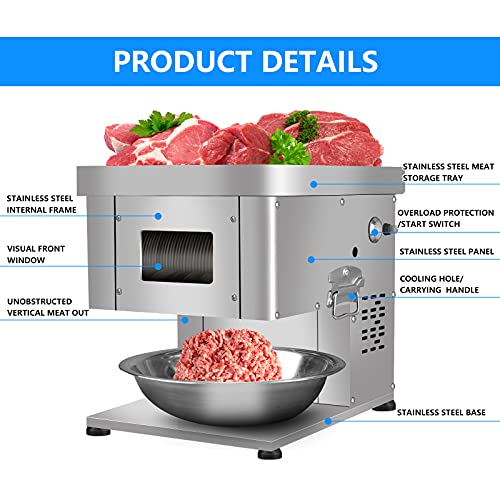 MPSMAG Meat Slicer 1100W Meat Cutter Machine 330lbs/hr Electric Deli Food Slicer Meat Cutting Machine Meat Cutter Fresh Meat Shredded Fresh Meat Dicer Slicer Processing Machine