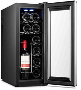 high life dc 12 bottle wine cooler refrigerator with thermoelectric cooling, optimal drink temperature, iceless, leakproof, quiet mini fridge, vertical and horizontal storage, freestanding