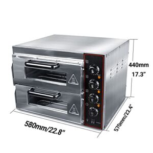 ZXMT Commercial Pizza Oven Double Oven 3000W 16 inch Stainless Steel Pizza Electric Countertop Pizza and Snack Oven Multipurpose Oven for Restaurant Home Pizza Pretzels Roast Yakitori 110V