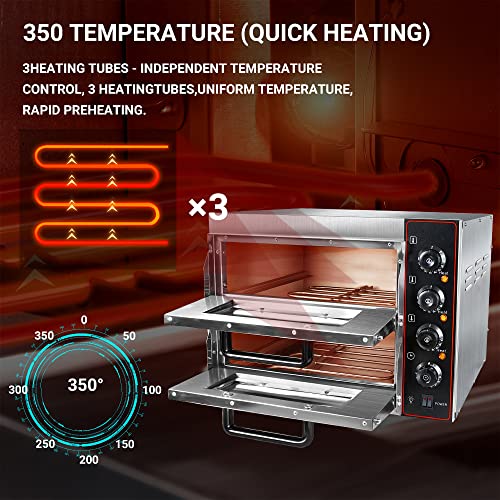 ZXMT Commercial Pizza Oven Double Oven 3000W 16 inch Stainless Steel Pizza Electric Countertop Pizza and Snack Oven Multipurpose Oven for Restaurant Home Pizza Pretzels Roast Yakitori 110V