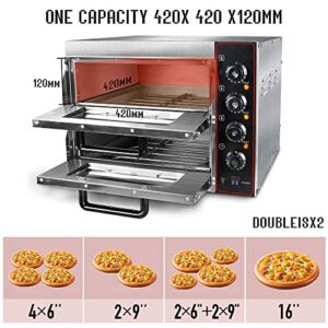 ZXMT Commercial Pizza Oven Double Oven 3000W 16 inch Stainless Steel Pizza Electric Countertop Pizza and Snack Oven Multipurpose Oven for Restaurant Home Pizza Pretzels Roast Yakitori 110V