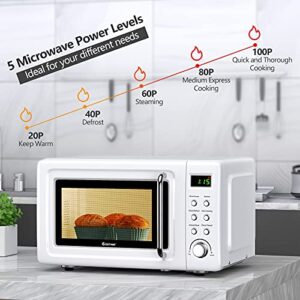 COSTWAY Retro Countertop Microwave Oven, 0.7Cu.ft, 700-Watt, High Energy Efficiency, 5 Micro Power, Delayed Start Function, with Glass Turntable & Viewing Window, LED Display, Child Lock (White)