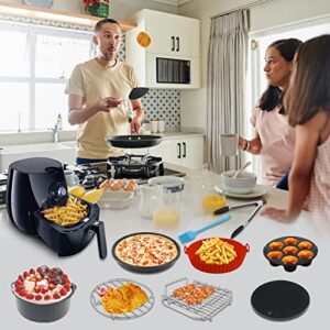 8 Inch Air Fryer Accessories, XL Set of 10 For Gowise USA Phillips Ninjia Cosori Cozyna 4.2QT 5.3QT 5.5QT 5.8QT Deep Air Fryer, With Recipes Cookbook and Reusable Silicone Pot, for Oven Microwave