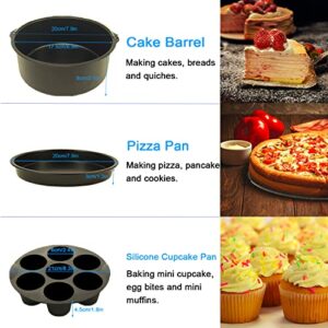 8 Inch Air Fryer Accessories, XL Set of 10 For Gowise USA Phillips Ninjia Cosori Cozyna 4.2QT 5.3QT 5.5QT 5.8QT Deep Air Fryer, With Recipes Cookbook and Reusable Silicone Pot, for Oven Microwave