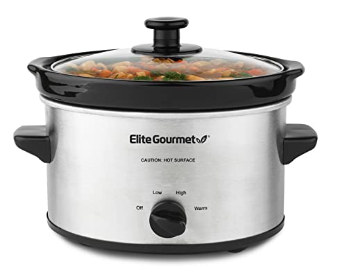 Elite Gourmet MST-275XS# Electric Oval Slow Cooker, Adjustable Temp, Entrees, Sauces, Stews & Dips, Dishwasher Safe Glass Lid & Crock (2 Quart, Stainless Steel)