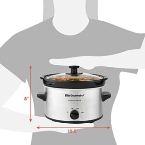 Elite Gourmet MST-275XS# Electric Oval Slow Cooker, Adjustable Temp, Entrees, Sauces, Stews & Dips, Dishwasher Safe Glass Lid & Crock (2 Quart, Stainless Steel)