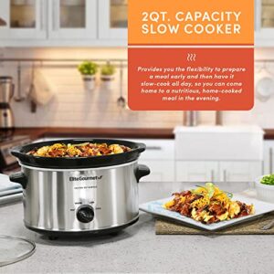 Elite Gourmet MST-275XS# Electric Oval Slow Cooker, Adjustable Temp, Entrees, Sauces, Stews & Dips, Dishwasher Safe Glass Lid & Crock (2 Quart, Stainless Steel)