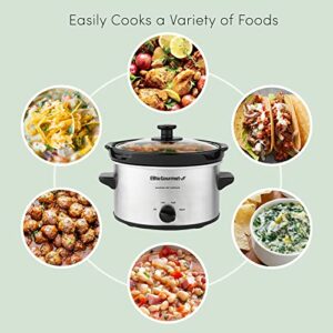 Elite Gourmet MST-275XS# Electric Oval Slow Cooker, Adjustable Temp, Entrees, Sauces, Stews & Dips, Dishwasher Safe Glass Lid & Crock (2 Quart, Stainless Steel)