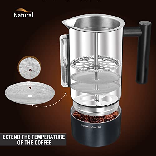 qidcfe French Press Coffee Maker ，304 Grade Stainless Steel Insulated ， Easy To Clean Removable Bottom，42oz(1.2L) Coffee Press for Home Office，Dishwasher Safe (black)