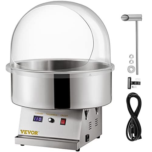 VEVOR Electric Cotton Candy Machine, 19.7-inch Stainless Steel Bowl, 1050W Candy Floss Maker with 338-482℉ Adjustable Temperature, Cover and Sugar Scoop Included, Perfect for Family Party, Silver