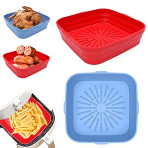 miookiss air fryer silicone liners，2 pack square silicone air fryer liners，8 inch reusable air fryer silicone pot for 4 to 7 qt，non-stick food safe air fryers oven accessories (red+blue）