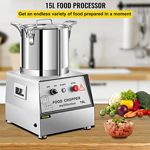 VBENLEM 110V Commercial Food Processor 15L Stainless Steel Grain Grinder 1400W Electric Food Grinder Cutter Mixer Perfect for Meat or Vegetable Stuffing, Fruit or Peanut Jam, Grain Powder