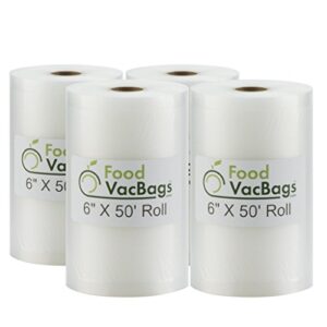 four 6″ x 50′ rolls of foodvacbags commercial grade vacuum sealer bags, foodsaver compatible, sous vide cooking storage pouches